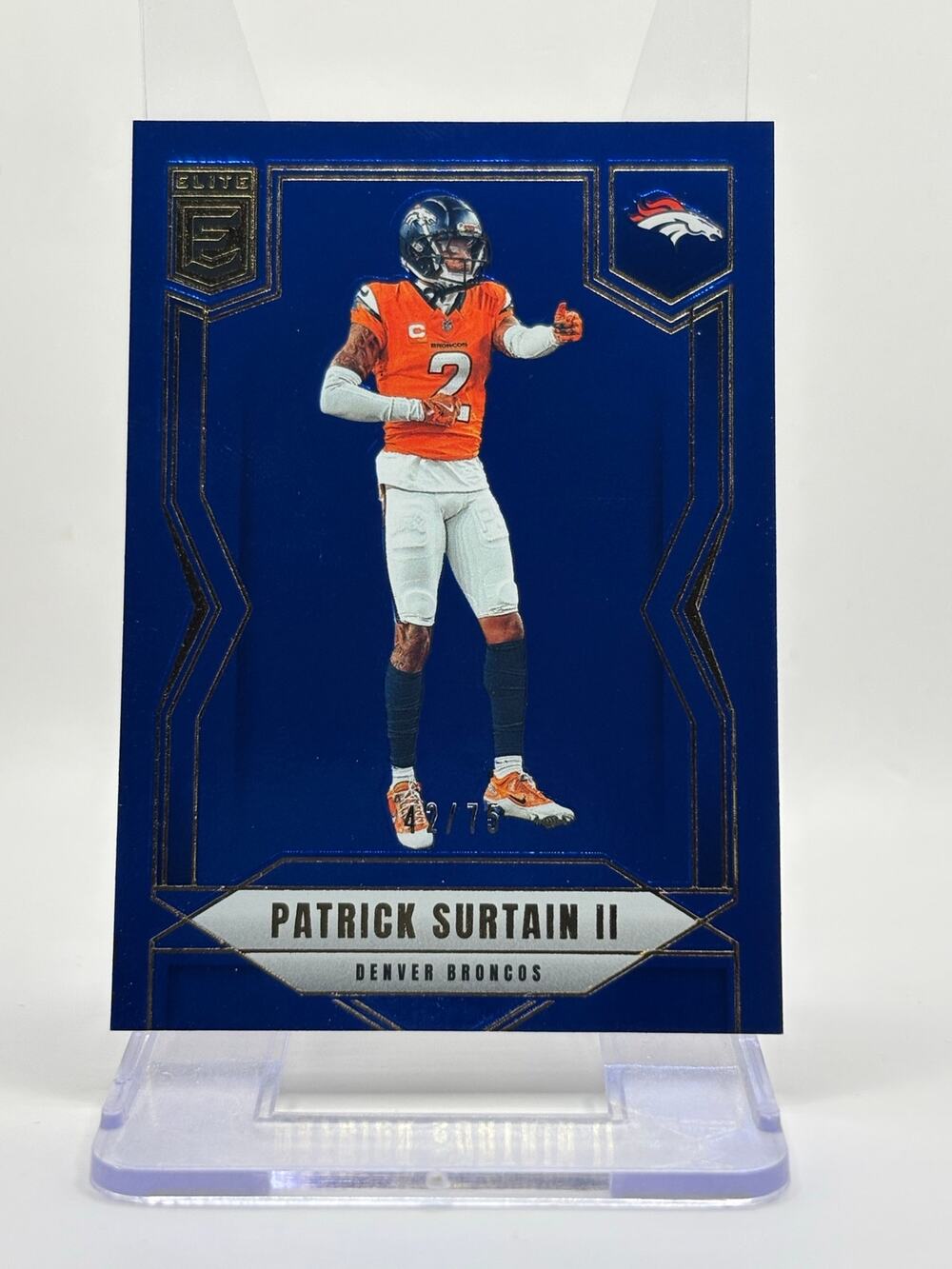 2025 Panini Donruss Elite Patrick Surtain II Blue Refractor 42/75 SP Broncos